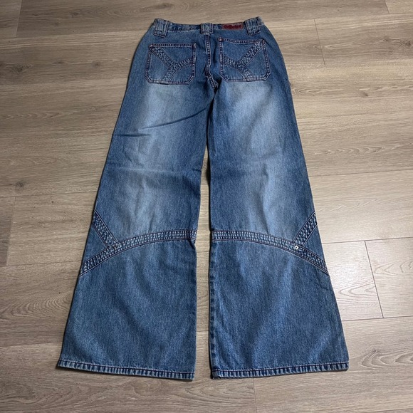 Vintage Caffeine Wide Leg Jeans Women Size 5 Blue Denim Flare Bottoms Y2K Style - Picture 2 of 8